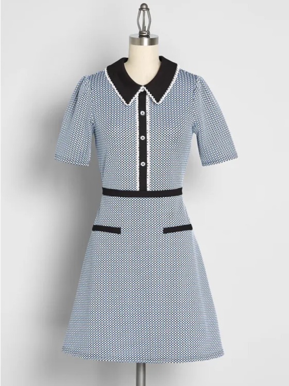ModCloth Black and White Printed Peter Pan Collar Mini Dress